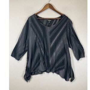 Lagenlook Simply Vera Vera Wang Women 1X Black Gray Patchwork Raw Edge Top